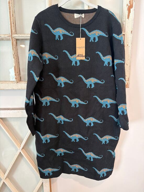 Sugarhill Dresses & Skirts - NWT Sugarhill size 10 Jaida Black Knit Sweater Dress Happy Herbivore Dinosaurs